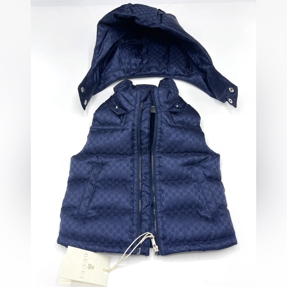 Gucci GG Kids 2011 Navy Blue Hooded Vest Size 9-12 Months GG Italy Vintage - Picture 2 of 8
